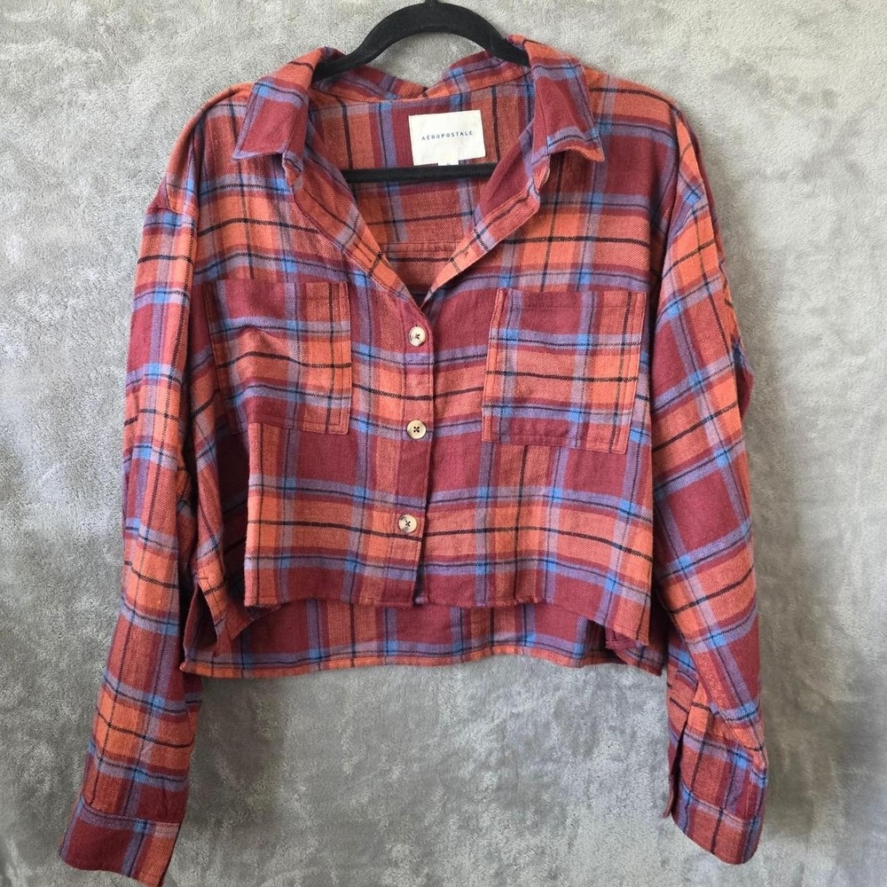 Aeropostale Plaid Cropped Button Up Shirt